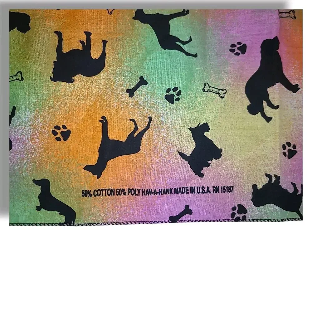 Vintage Hav-A-Hank Dog Silhouette Bandana Tie Dye Rainbow USA 50/50 Cotton Blend